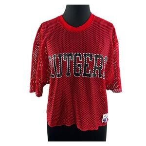 Vintage CHAMPION Rutgers Mens Red Short Sleeve Crewneck Mesh Pullover Jersey M